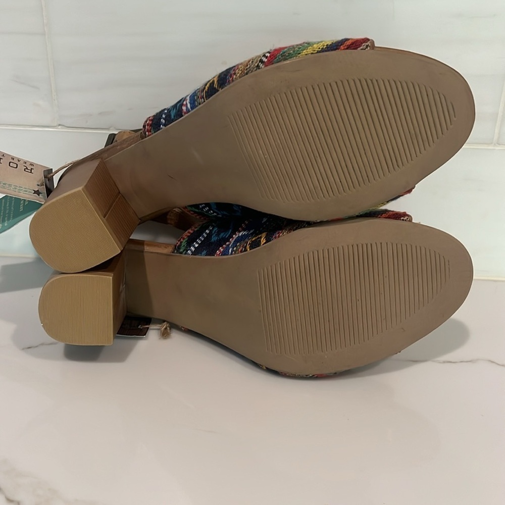 ROPER MIKA SOUTHWEST TAPESTRY SLINGBACK PEEP TOE BLOCK HEEL SANDALS - Picture 12 of 13